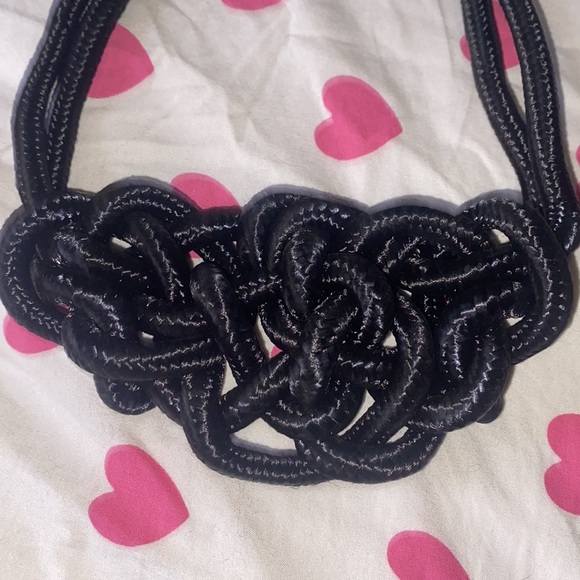 Y2K Black Chunky Knotted Rope Necklace - Picture 4 of 5